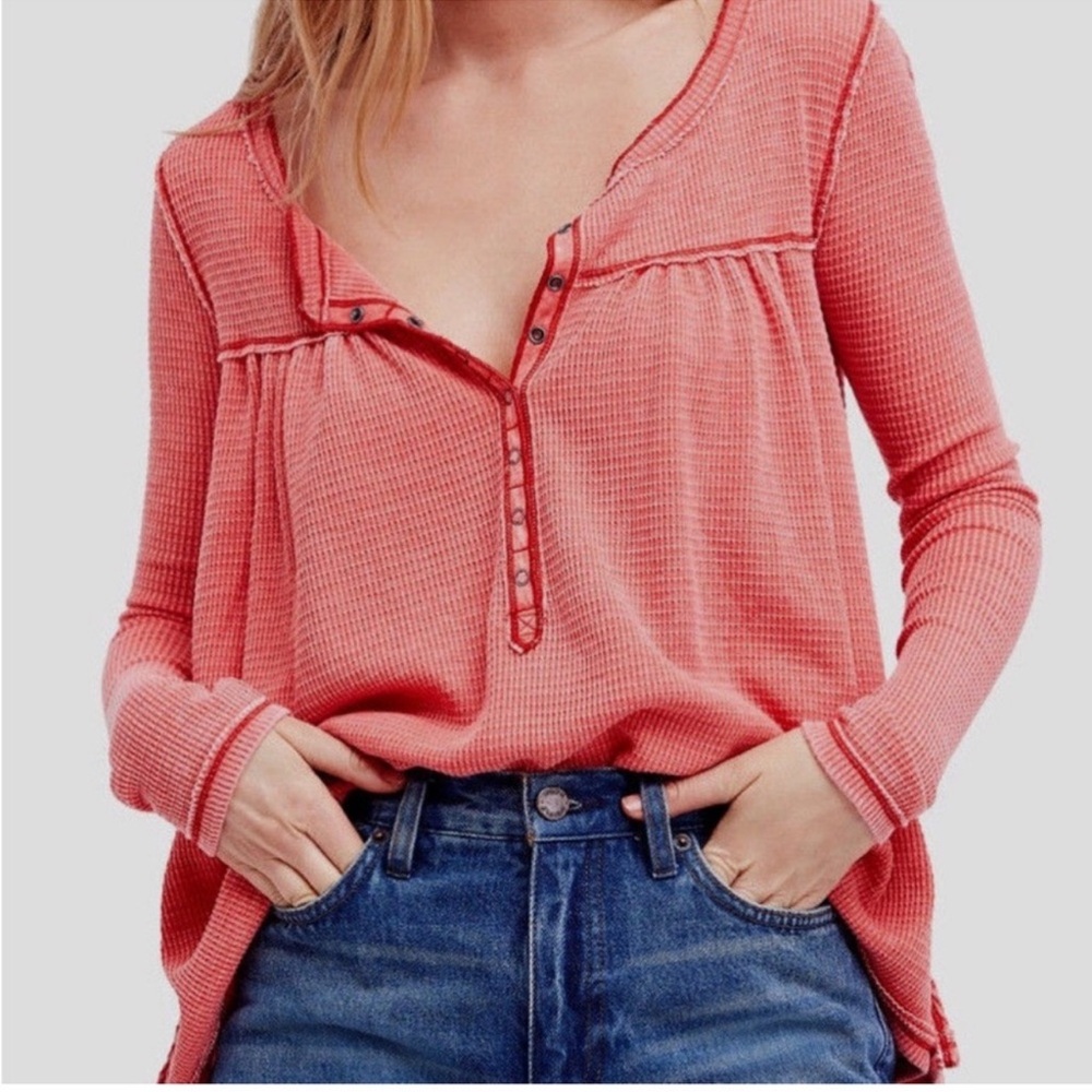 Free People We The Free Kai Long Sleeve Thermal Henley Top Size XS